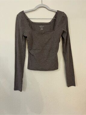 American Eagle Outfitters Charcoal Square-Neck Long Sleeve Top
